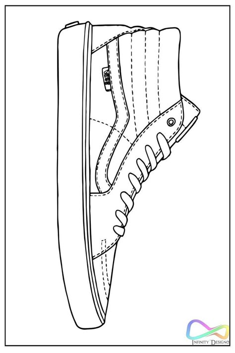 Vans Coloring Pages, Sneaker Coloring Pages Free Printable, Vans Drawing, Shoe Coloring Pages, Shoes Coloring Pages, Colorful Vans, Shoes Coloring, Van Drawing, Vans Boots