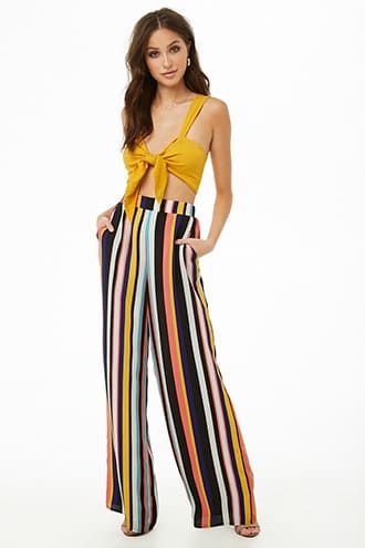 Multicolor Striped Palazzo Pants Pants Outfit Work, Striped Palazzo Pants, Pant Outfits, Outfits Juvenil, Colour Fashion, Textile Projects, Pant Trends, Forever 21 Pants, Pantalon Large