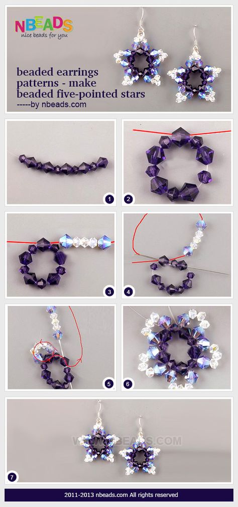 beaded earrings patterns - make beaded five-pointed stars Bead Diy, Beaded Jewelry Tutorials, Handmade Jewelry Tutorials, Beaded Earrings Patterns, Earring Tutorial, Handmade Jewelry Diy, Beaded Jewelry Patterns, Earring Patterns, Diy Schmuck