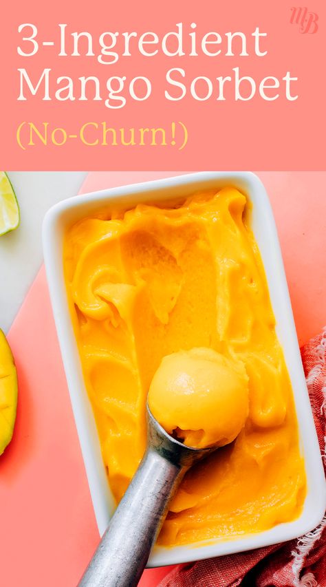 Mango Ideas Healthy, Mango Sobert Recipe, What To Do With Frozen Mango, Things To Make With Frozen Mango, Leftover Mango Recipes, 3 Ingredient Mango Sorbet, Strawberry Mango Sorbet, Frozen Mango Recipes Baking, Mango Treats Dessert Recipes