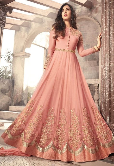 Long Frocks Pakistani Party Wear, Simple Plain Gown Design, Frocks For Party, Long Frocks Pakistani, Pakistani Maxi Dresses, Pink Chiffon Maxi Dress, Long Frocks For Women, Party Wear Anarkali, Long Anarkali Gown