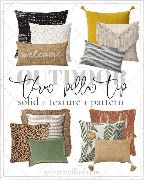 Shiplap Living Room, Pillow Combinations, Throw Pillow Combinations, Pillows Living Room, Chic Pillow, Mixing Patterns, Neutral Throw Pillows, Boho Patio, Pillow Combos