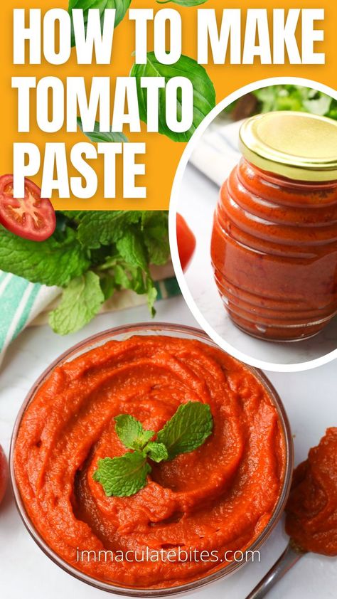 Making homemade tomato paste is super simple. You just need a few ingredients and a taste for authentic Italian flavor and yes, happy time. Take note that this tomato paste recipe can be frozen for 2-3 months. Making Tomato Paste From Fresh Tomatoes, Tomato Paste In Crockpot, Tomatoes Paste Recipe, How To Make Tomato Paste Recipe, Making Tomato Paste, Canned Tomato Paste Recipe, Homemade Tomato Paste Easy, Tomato Paste Recipe Pasta, Tomato Paste Canning Recipe