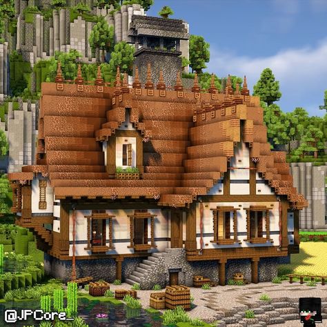 Miners House Minecraft, Minecraft Tudor House, Medival House Ideas Minecraft, Minecraft Buildings Houses, Minecraft Manor House, Medevil Minecraft Houses, Best Minecraft Houses, Unique Minecraft Houses, Medieval Minecraft Houses