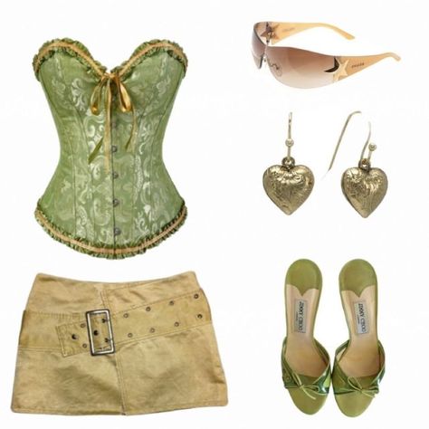 Green Corset Top Outfit, Green Corset Top, Corset Top Outfit, Dress Polyvore, Clothing Pattern Design, 00s Style, Green Corset, Fab Dress, Inspo Pics