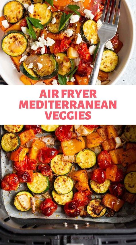 air fryer mediterranean vegetables Best Air Fryer Vegetables, Best Air Fryed Veggies, Easy Air Fryer Vegetables, Airfryer Vegetable Recipes, Air Fryer Roasted Vegetables Recipe, Air Fryer Vegetable Fries, Cooking Vegetables In Air Fryer, Roasted Air Fryer Veggies, Mediterranean Veg Recipes