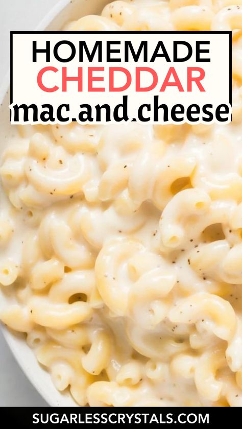 This white cheddar mac and cheese stove top recipe is ready in 30 minutes! Made with creamy white cheddar and a touch of gruyere, this dish is perfect for a quick side or main course. Follow this easy homemade white cheddar mac and cheese recipe for a rich and cheesy flavor that melts in your mouth. White Sauce Mac And Cheese, Mac And Cheese Stove Top, Cheddar Mac And Cheese Recipe, Cheese Recipes Dinner, White Cheddar Mac And Cheese, Honey Mustard Pork Chops, Sweet Potato Cornbread, Mustard Pork Chops, Classic Mac And Cheese