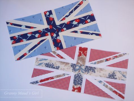 Union Jack quilt block tutorial by Granny Maud's Girl Union Jack Quilt, Union Jack Pillow, Union Jack Cushions, I Am Queen, Sewing Quilts, Flag Quilt, Block Quilt, Patriotic Quilts, Union Jack Flag