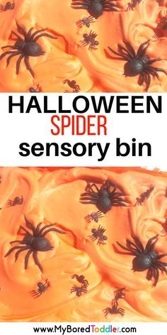 HALLOWEEN SHAVING CREAM AND SPIDER SENSORY BIN. Such a fun toddler Halloween sensory play idea. Shaving cream sensory play is always fun! #halloween #messyplay #sensorybin Spider Sensory Bin, Preschool Spiders, Spider Sensory, Shaving Cream Sensory Play, Halloween Sensory Play, Toddler Science, October Preschool, Halloween Activities For Toddlers, Preschool Sensory