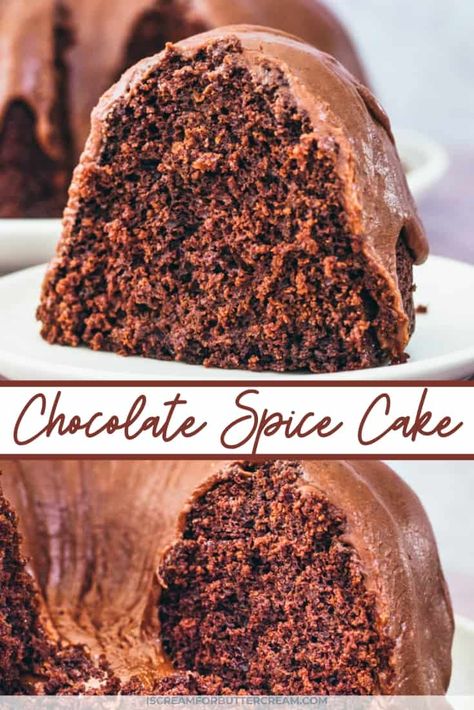 This scratch chocolate spice cake will make a wonderful addition to your holiday dessert table. Spiced with cinnamon and allspice, this homemade chocolate cake recipe will be a family favorite. #spicecake #chocolatecake #cake Chocolate Spice Cake, Holiday Dessert Table, Spice Cake Recipes, Chocolate Bundt, Holiday Desserts Table, Thanksgiving Cakes, Spiced Chocolate, Holiday Dessert, Bundt Cakes Recipes