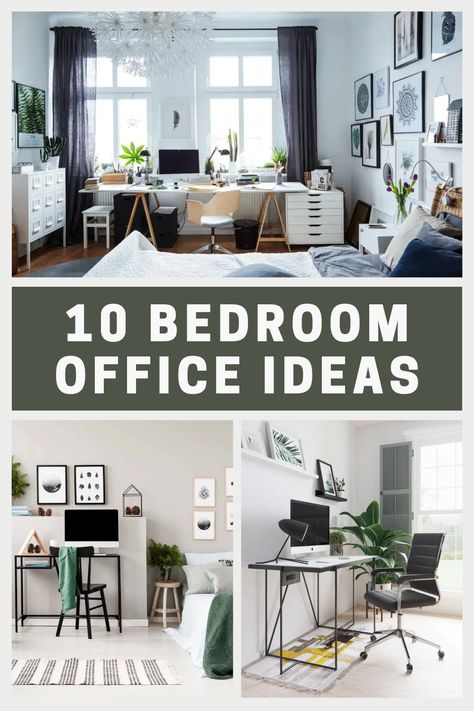 Whether you're working from home or just need a space to study, these 10 bedroom office ideas will help you make the most out of your limited space. From compact workstations to hidden storage solutions, these ideas are perfect for small spaces and will make your bedroom office feel spacious and cozy. #smallworkspaceideas #bedroomofficemakeover #workspaceinspiration #productivitytips #organizedhome How To Create Office Space In Bedroom, Small Work Space Ideas Bedrooms, His And Her Desk In Bedroom, Workspace In Bedroom Ideas, Bedroom And Working Space, Lounge Bedroom Ideas Small Spaces, Bedroom Office Space Ideas, Home Office And Guest Room Ideas, Office In My Bedroom