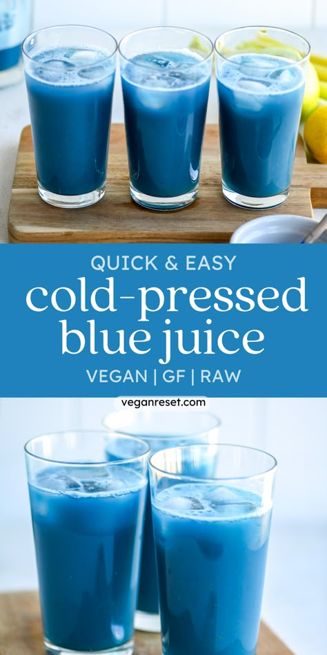 This refreshing, nutritious, and delicious Blue Superfood Juice will make you glow from the inside out 💙 This blue beauty not only tastes great, it's also vegan, packed with essential nutrients, and perfect for a healthy juice cleanse or quick detox. Blue spirulina gives it its natural and vibrant color, plus some added health boosting benefits. Get this cold pressed juice recipe on the blog now:) Fennel Juice Benefits, Spirulina Lemonade Recipe, Beer Juice Recipes, Homemade Juice Recipes Healthy, Nekter Juice Bar Copycat Recipes, Blue Spirulina Drink, Spirulina Shots, Wellness Juice Recipes, Blue Agave Recipes