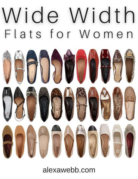 33 Wide Width Flats for Fall - Alexa Webb Fashionable Flats For Women, Comfortable Flats For Work, Flats For Wide Feet For Women, Flats To Wear With Dresses, Dress With Flat Shoes Outfit, Fall Shoes Flats, Red Ballerina Flats, Leopard Flats Outfits, Leopard Shoes Flats