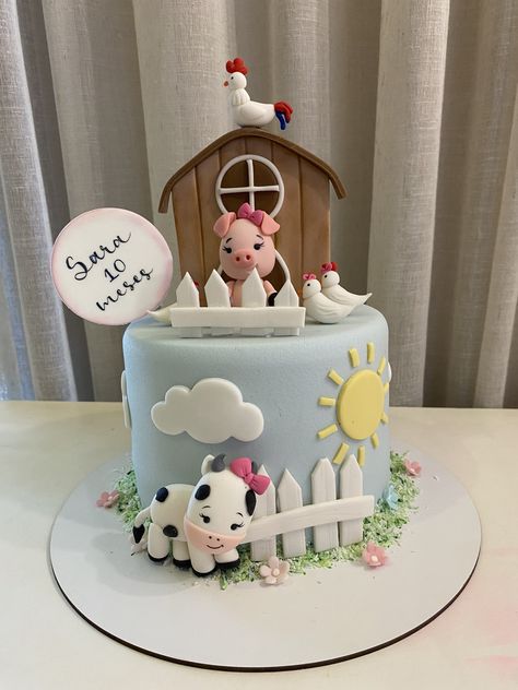 Pink Barnyard Cake, Pink Farm Cake, Barnyard Cake, Barnyard Theme, Animal Birthday Cakes, Farm Cake, Farm Animal Birthday, Themed Birthday Cakes, Birthday Idea