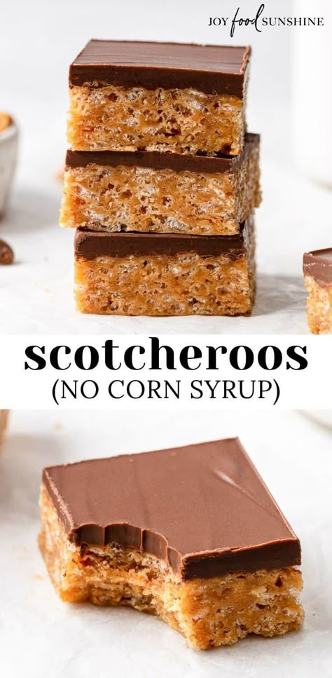 Scotcharoos With Maple Syrup, Scotcheroos No Corn Syrup, Recipes With Marshmallow Fluff Simple, No Bake Baking Recipes, Scotcheroos With Marshmallows, No Bake Scotcheroos, Easy Goodies To Make, Scotcharoos Recipe Healthy, How To Make Scotcheroos