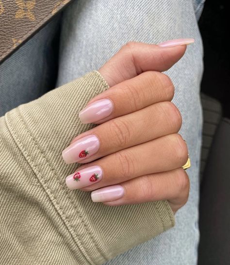 Strawberry Nails, Waterslide Nail Decals, Minimal Nails, Cute Acrylic Nail Designs, Classic Nails, Pink Nail, Neutral Nails, Minimalist Nails, Dream Nails