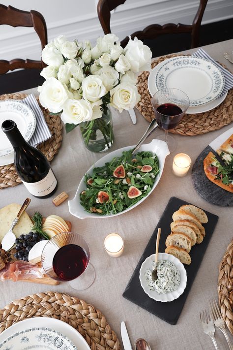 3 Ways to Host a Dinner Party in Style | The Everygirl Hosting Dinner Table, Hosting Recipes Dinner Parties, Hosting Meals Dinner Parties, Neutral Dinner Party, Hosting Set Up, Bridal Dinner Party Ideas, Simple Dinner Party Table, Simple Dinner Party Decor, Dinner Party Table Set Up