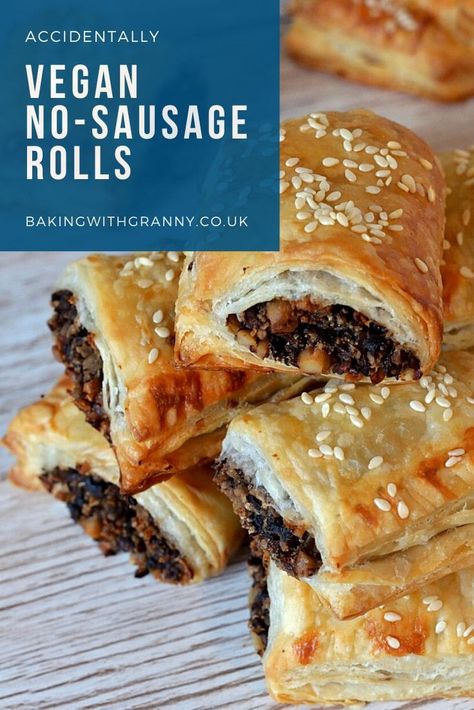 Vegan No-sausage Rolls - Baking with Granny Savoury Rolls, Home Baking Recipes, Savoury Pastry, Rolls Baking, Mushroom Filling, Vegan Sausage Rolls, Fairytale Food, Puffed Pastry, Fasting Food