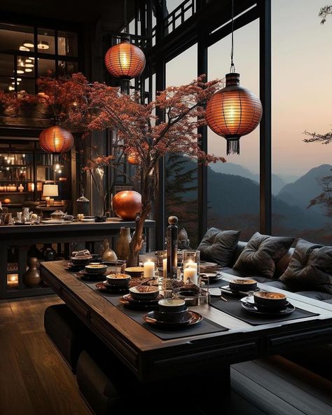 Chinese Interior Design Modern, Dark Scandinavian Interior, Tea House Interior, Dark Modern Home, Interior Japanese Style, Chinese Interior Design, Industrial Loft Design, Dark Dining Room, Modern Japanese Style