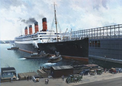 latest (723×510) RMS Aquitania, Cunard Line, in New York. Rms Mauretania, Queen Elizabeth 2, Elizabeth 2, Titanic History, Marine Artist, Titanic Ship, Cunard Line, P&o Cruises, Maritime Art