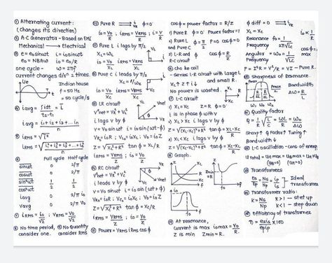 Alternating Current Notes, Physics Cheat Sheet Class 12, Alternating Current Formula Sheet, Thermodynamics Formulas, Class 12th Physics Formula Sheet, Physics Cheat Sheet, Notes Physics, Neet Physics, Formula Sheet