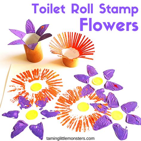 Toilet Roll Flower Stamps - Spring Art for Kids - Taming Little Monsters Spring Art For Kids, Insect Crafts, Art Activities For Toddlers, Spring Crafts For Kids, Toilet Paper Roll Crafts, Paper Roll Crafts, Art Activity, Art Activities For Kids, Toddler Art