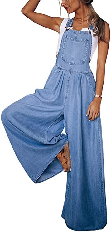 Amazon.com: chouyatou Women's Loose Adjustable Strap Wide Leg Denim Bib Overall Jeans Pants : Clothing, Shoes & Jewelry Womens Denim Overalls, Moda Denim, Bib Overalls, Denim Romper, Aaliyah, Denim Overalls, Denim Jumpsuit, Wide Leg Denim, Wide Leg Jumpsuit