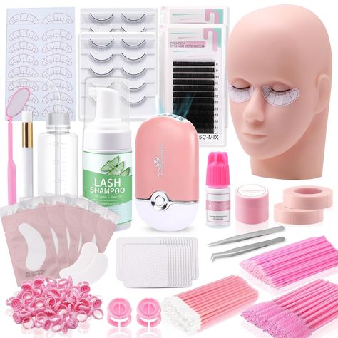 PRICES MAY VARY. Complete Lash Practice Kit for Beginners:Tailored for beginners, it contains a lash shampoo kit, lash mannequin head, eyelash extensions and a variety of eyelash extension supplies to help beginners to master their lash technique quickly What You Will Get: Mannequin head, lash fan, eyelash extensions, lash shampoo kit, rinse bottle, lash mirror, glue rings, eye pads, practice lashes, lash mapping stickers, microswabs, mascara wands, lip brushes, lash tweezers, eyelash glue and r Lash Tech Practice, Practice Lashes, Lash Mannequin, Lash Practice, Lash Mirror, Eyelash Artist, Lash Fan, Esthetician Supplies, Lip Brushes