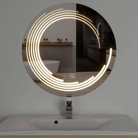 Led Mirror Design, Glass Wall Design, Led Light Mirror, Bathroom Mirror Design, House Wall Design, Bathroom Design Layout, Mirror Lights, Light Mirror, Bamboo Lamp