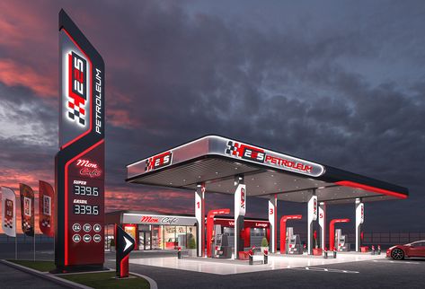 Create of a gas station design. on Behance Gas Station Design Architecture, Fuel Station Design, Gas Station Architecture, Gas Station Design, Home Dance Studio, Fuel Station, Architecture Industrial, Dispenser Design, Residential Building Design