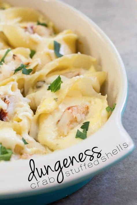 Pasta Stuffed Shells, Crab Stuffed Shells, Seafood Mix Recipes, Dungeness Crab Recipes, Seafood Stuffed Shells, Stuffed Shells Ricotta, Seafood Mix, Crab Stuffed, Dungeness Crab