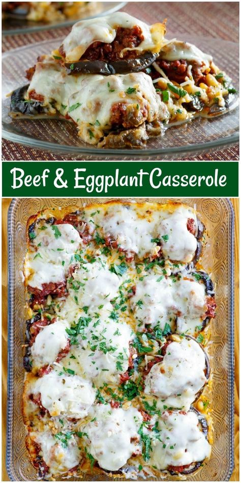 Beef and Eggplant Casserole recipe from RecipeGirl.com #beef #eggplant #casserole #dinner #recipe #RecipeGirl Egg Plant Casserole Recipes, Eggplant Pie, Beef Eggplant, Supper Casseroles, Atkins Meals, Cozy Casseroles, Casserole Beef, Eggplant Casserole, Eggplant Recipes Easy