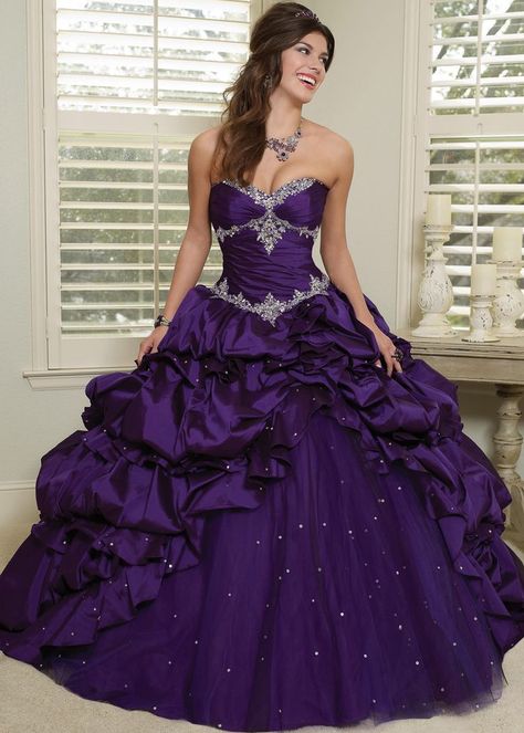 Deep purple quince dress for a Fab Masquerade Ball!: http://www.quinceanera.com/decorations-themes/masquerade-quince-theme/?utm_source=pinterest&utm_medium=article&utm_campaign=011515-masquerade-quince-theme Pagent Dresses, Crystal Wedding Dresses, Wedding Dresses Taffeta, Purple Quinceanera Dresses, Purple Wedding Dress, Gothic Wedding Dress, Wedding Dresses Corset, Sweet 16 Dresses, Quince Dresses