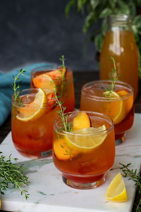 Peanut Butter Curry, Peach Syrup, Peach Ice Tea, Peach Puree, Iced Tea Recipes, Peach Slices, Peach Tea, Lemon Tea, Limes