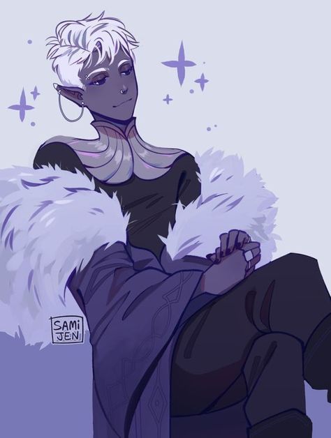 Fantasy Gender Neutral Outfits, Essek Thelyss Fanart, Pink Tiefling Male, Astral Elf Male, Drow Character Design, Moon Elf Male, Drow Character Art, Alien Oc Male, Dnd Oc Male