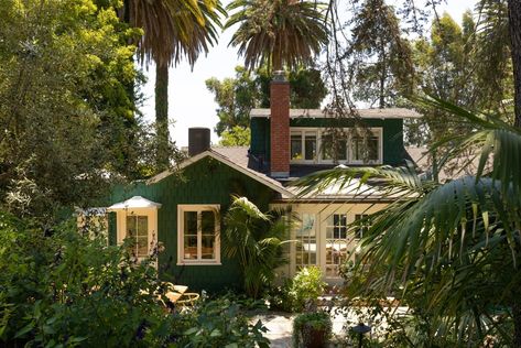 A Renovated 1907 Hollywood Craftsman by Oliver Furth - Dwell Yellow Hallway, Guest House Bathroom, Kidney Shaped Pool, La Brea, Wood Beam Ceiling, Beach Bungalows, Blue Bedroom, Celebrity Houses, Sims House