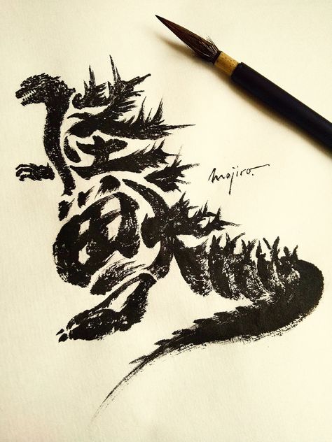 Godzilla And Mothra Tattoo, Shin Godzilla Tattoo, Godzilla Tattoo Ideas, Gojira Art, Godzilla Drawing, Godzilla Tattoo, Godzilla Art, Lion Sketch, Kaiju Design