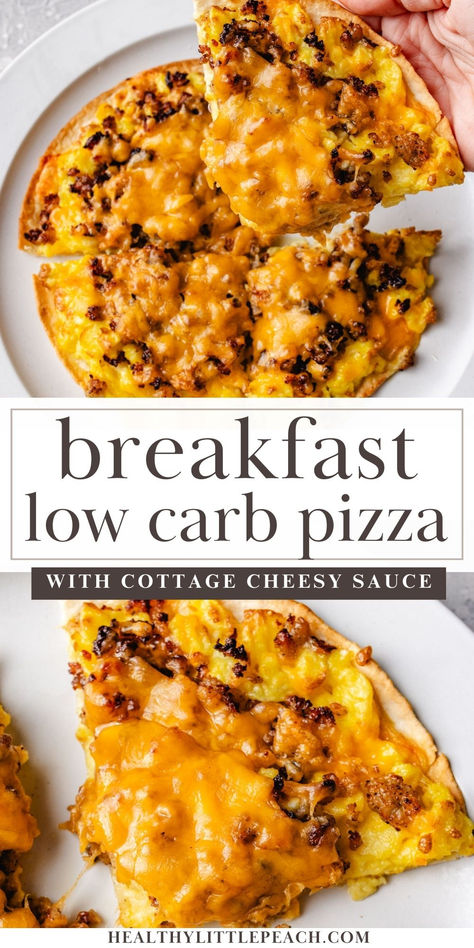 a breakfast pizza with sausage, egg and cheese on a tortilla and air fryed Paleo Breakfast Pizza, Sausage Crust Pizza Keto, Low Calorie Breakfast Pizza, Low Calorie Egg Breakfast Recipes, Egg Low Carb Recipes, Low Calorie Egg Bake, Low Calorie Savory Breakfast, Brunch Protein Ideas, Keto High Protein Breakfast