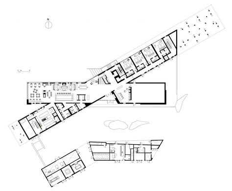 fogo island inn (linear organization} Fogo Island Inn, North Atlantic Ocean, Fogo Island, Hotel Floor, Newfoundland Canada, Archi Design, Building A Container Home, Architectural Floor Plans, Open Concept Living Room