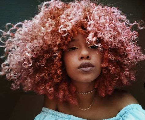 Cool Pink Hair, Hair Color Ideas For 2023, Afro Hair Color, Peach Hair Color, Curly Pink Hair, Peach Hair Colors, Pink Hair Color Ideas, Pink Hair Color, Short Natural Curly Hair