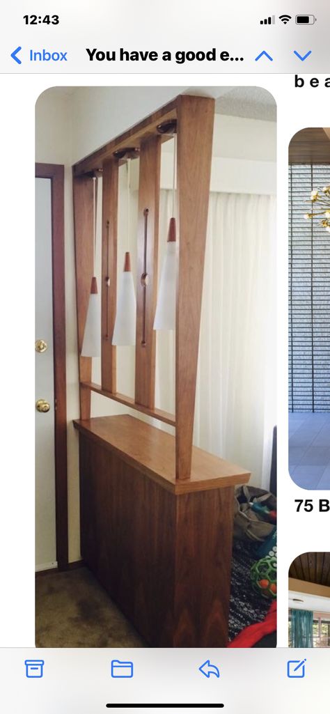 Entryway Divider, Room Dividers Ideas, Mid Century Modern Room Dividers, Dividers Ideas, Mid Century Shelves, Mid Century Room Divider, Mid Century Room, Mid Century Kitchen Remodel, Room Divider Shelves