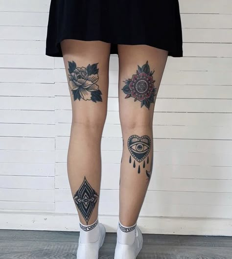 Tattoo Placement Women, Leg Tattoo Placements, Calf Tattoos For Women, Leg Tats, Back Of Leg Tattoos, Old School Tattoos, Mannheim Germany, Shin Tattoo, Tattoo Old School