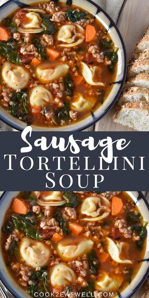 Sausage Tortelinni Soup, Sausage Tortellini Soup Dairy Free, Tortelinni Soup Crock Pot, Sausage Tortilla Soup Recipe, Tortilini Sausage Soup Recipe, Rustic Tortellini Soup Italian Sausages, Ground Sausage Tortellini Soup, Sausage Tortalini Soup Recipes, Italian Sausage Tortilla Soup Recipe