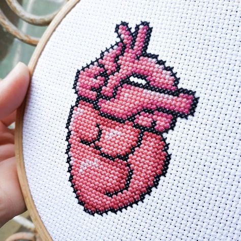 Medical Cross Stitch, Anatomy Cross Stitch Pattern, Anatomic Heart, Heart Anatomical, Heart Cross Stitch Pattern, Heart Cross Stitch, Xstitch Patterns, Scrapbook Printing, Simple Embroidery Designs