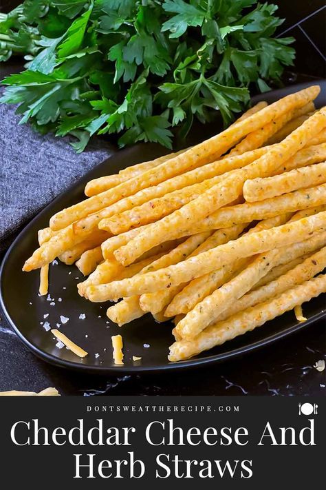 These Cheddar Cheese and Herb Straws are a crispy, crunchy, cheesy easy-to-make snack or appetizer that is perfect for any party! Extra sharp cheddar cheese and fresh herbs give this classic a savory kick. Cheese Straws Easy, Cheddar Cheese Sticks, Hot Dog Cakes, Cheese Straws Recipe, Mustard Pretzels, Honey Mustard Pretzels, Extra Sharp Cheddar, Easy To Make Snacks, Savory Cheese