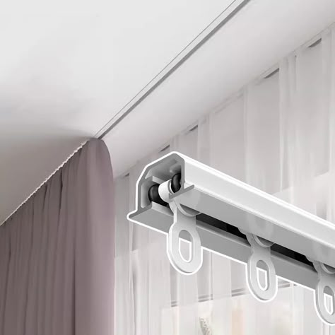 PRICES MAY VARY. ✅【 Built-in Curtain Rod 】 The invisible track is skillfully integrated with your ceiling, adding to the integrity of the room. Please Note: The width and height of the track needs to be reserved when installing the ceiling suspension, please confirm the size with the installer. ✅【 Sturdy Metal Curtain Rail 】 Our curtain rods are made of durable aluminum alloy and come with stainless steel rollers. Wear-resistant and anti-rust, strong carrying capacity. Long-term use will not def Built In Curtain Track, Invisible Curtain Track, Ceiling Mount Curtains, Hide Curtain Rod, Track Curtains Ceiling, Curtains Hung From Ceiling, Curtain Rail Ideas, Hidden Curtain Rod, Hidden Curtain Track