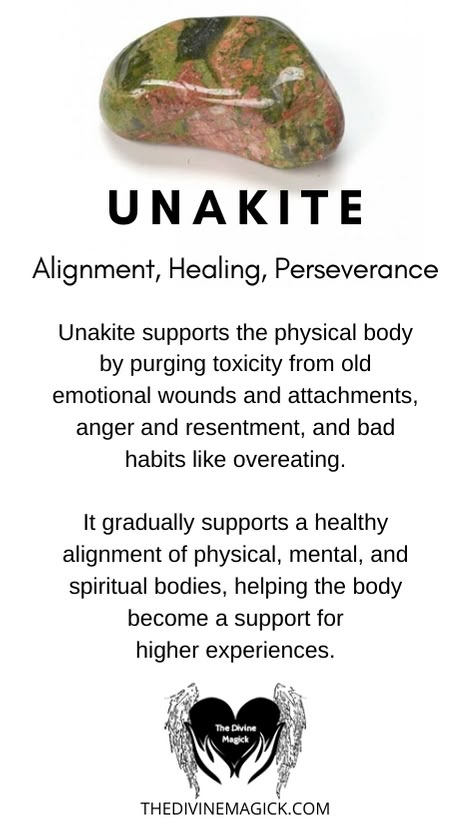 Unakite - Alignment, Healing, Perseverance Ukanite Stone Meaning, Unakite Crystal Meaning, Unakite Properties, Unakite Meaning, Unakite Crystal, Crystal Healing Chart, Crystals Healing Properties, Spiritual Crystals, Crystals Healing