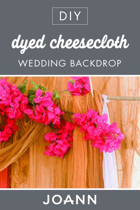 Take beautiful photos on your special day in front of this DIY Dyed Cheesecloth Wedding Backdrop! This creative project is super simple and beginner-friendly. Find out how to make this fun background from JOANN here. Cheesecloth Backdrop, Dyed Cheesecloth, Bridal Shower Party Ideas, Diy Dye, Bamboo Rods, Rit Dye, Backdrop Diy, Plastic Table Covers, Shower Party Ideas