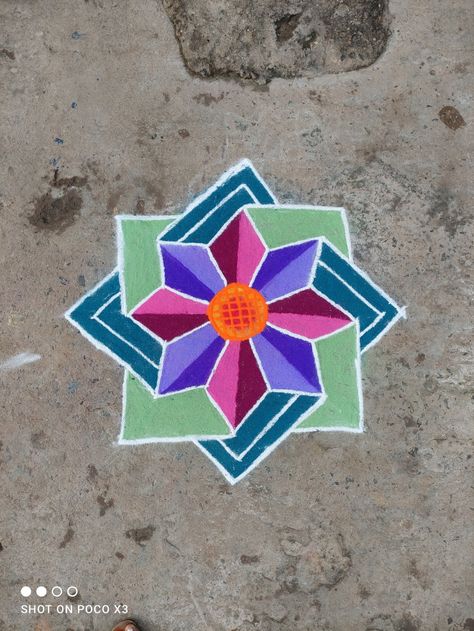 Sathiya Design, Colour Kolam Design, Artistic Rangoli, 3d Kolam, Diwali Kolam, Colour Kolam, Pattern Design Drawing, Easy Rangoli Designs Videos, Very Easy Rangoli Designs