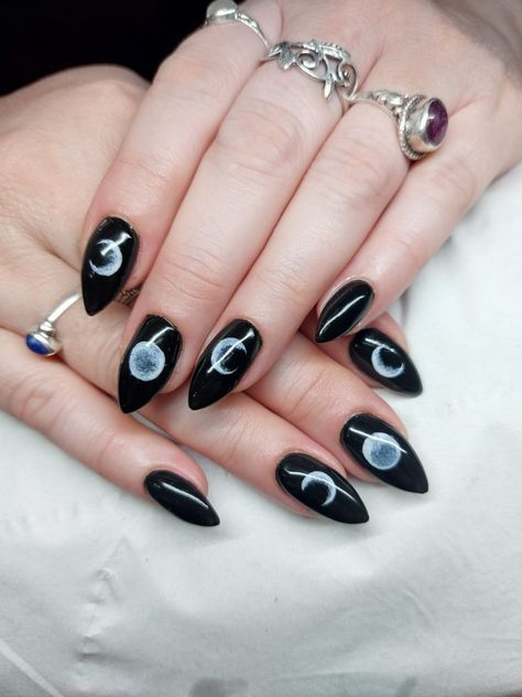 Nails done by Katie at Kokopelli Triple Moon Nail Art, Moon Phase Nails Simple, Triple Moon Nails, Moon Phases Nails, Moon Phase Nails, Halloween Nail Ideas, Lunar Magic, Black Flame Candle, Mystical Moon